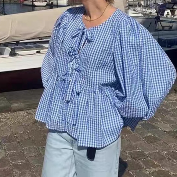 Summer Blue Bow-Tie Blouse - Picture 4 of 6